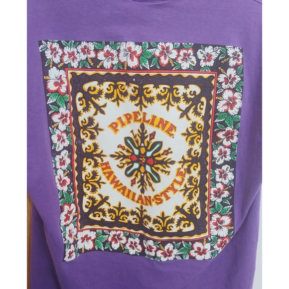 Vintage Pipeline XL Single Stitch Purple Hawaiian T-Shirt Short Sleeve - Picture 7 of 7